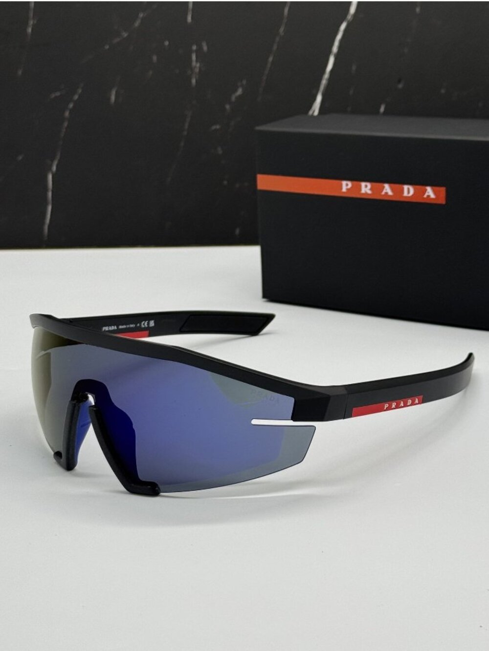 Prada Linea Rossa PS03ZS 1BO05U Men Black Blue Sport Sunglasses Authentic NEW